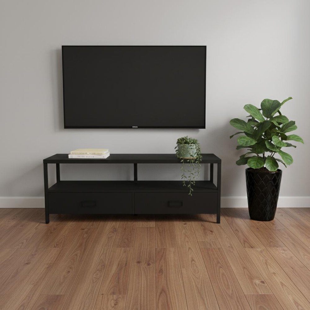 47" Black Cabinet Enclosed Storage TV Stand