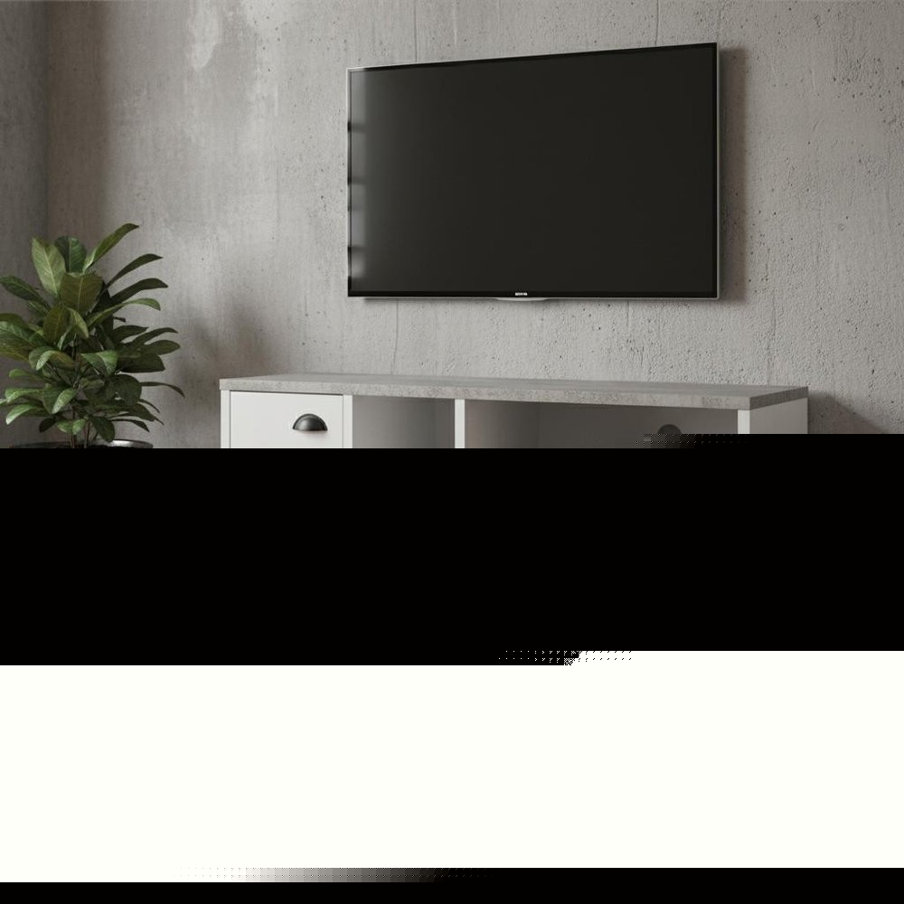 47" Gray And White Wood Enclosed and Open Storage TV Stand