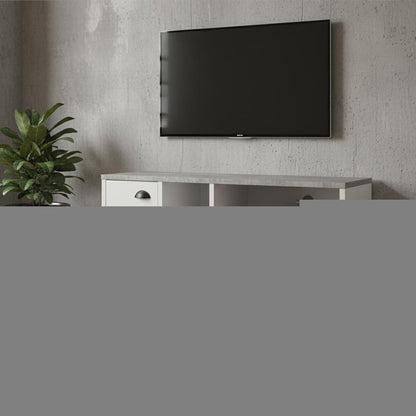 47" Gray And White Wood Enclosed and Open Storage TV Stand