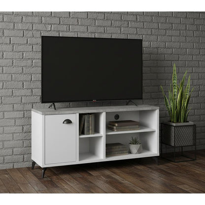 47" Gray And White Wood Enclosed and Open Storage TV Stand