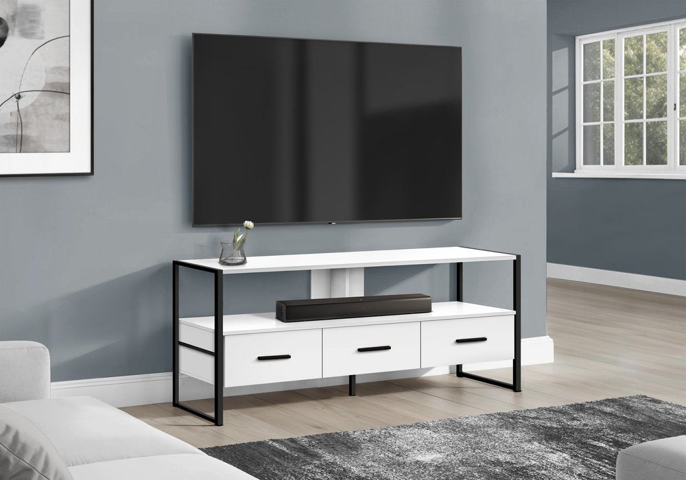 49" White Cabinet Enclosed Storage TV Stand