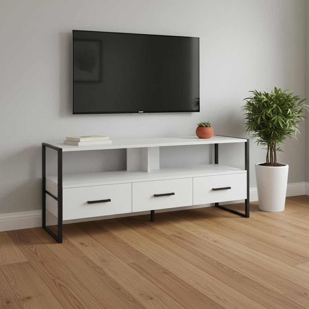 49" White Cabinet Enclosed Storage TV Stand