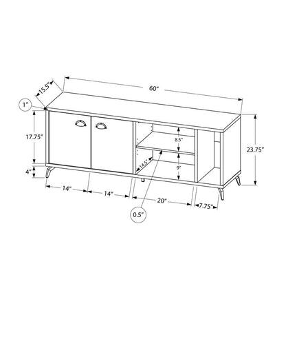 60" White Cabinet Enclosed Storage TV Stand