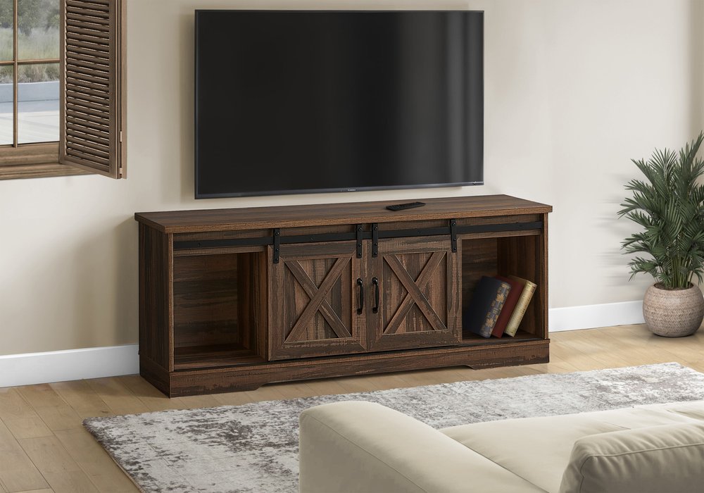 59" Brown Cabinet Enclosed Storage TV Stand