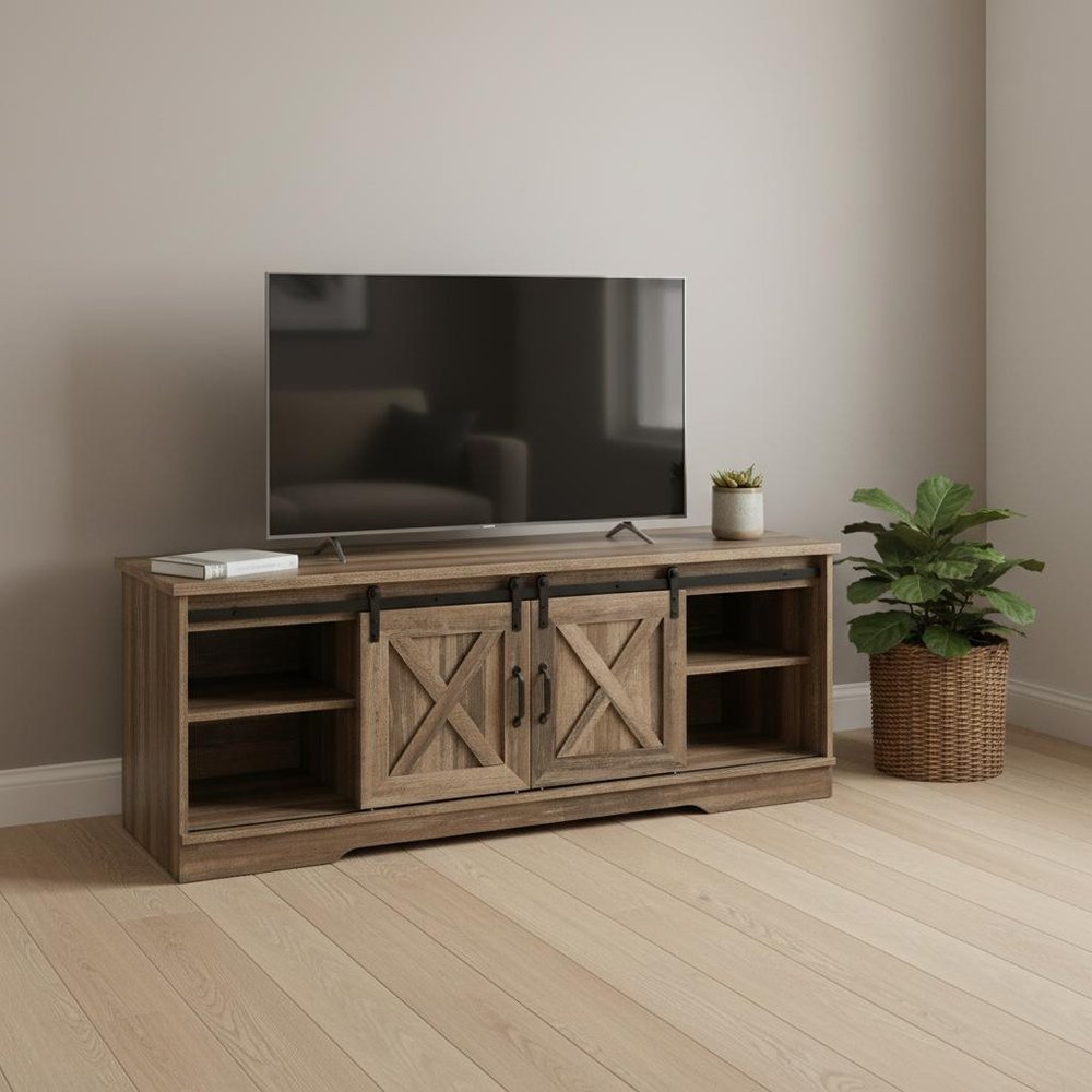 59" Brown Cabinet Enclosed Storage TV Stand