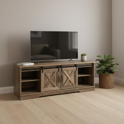 59" Brown Cabinet Enclosed Storage TV Stand