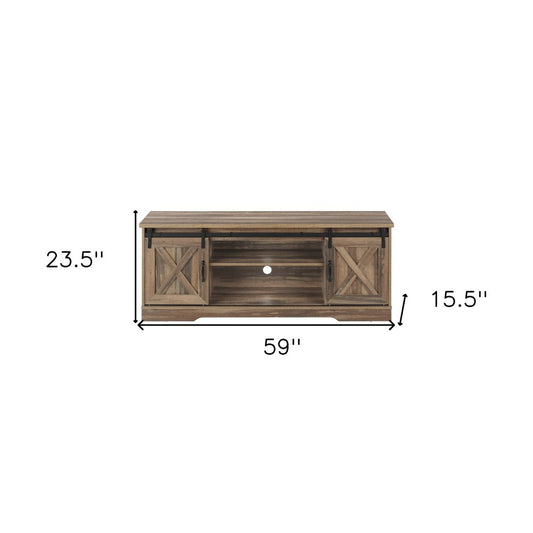 59" Brown Cabinet Enclosed Storage TV Stand