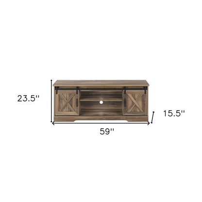 59" Brown Cabinet Enclosed Storage TV Stand