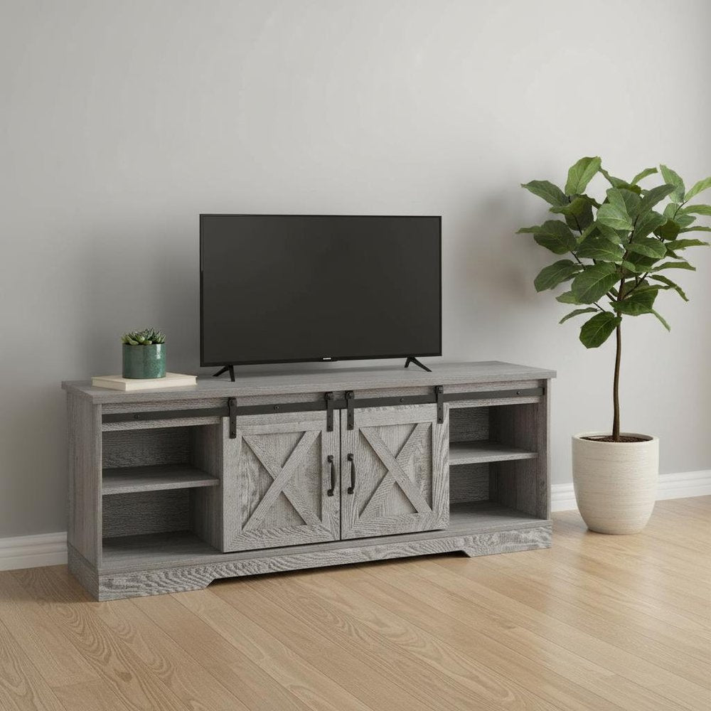59" Gray Cabinet Enclosed Storage TV Stand