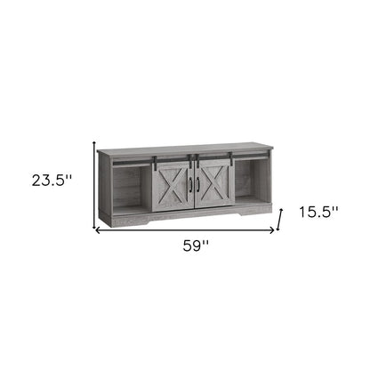 59" Gray Cabinet Enclosed Storage TV Stand