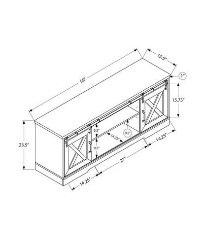 59" Gray Cabinet Enclosed Storage TV Stand