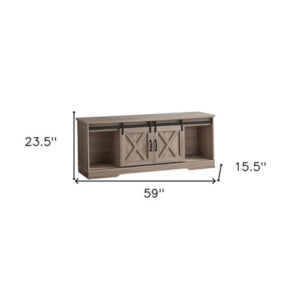 59" Deep Taupe Cabinet Enclosed Storage TV Stand