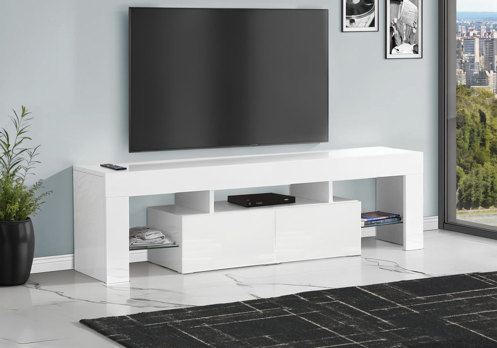 63" White Cabinet Enclosed Storage TV Stand