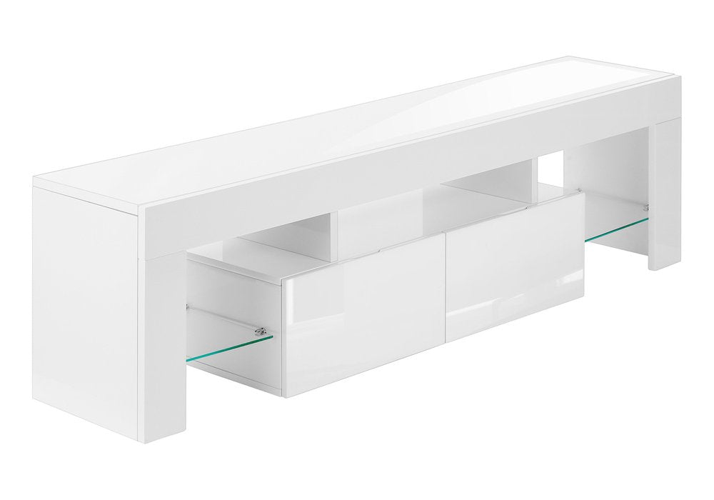 63" White Cabinet Enclosed Storage TV Stand