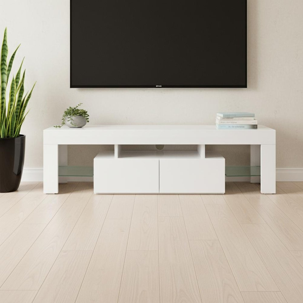63" White Cabinet Enclosed Storage TV Stand