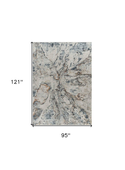 5' X 8' Beige and Blue Abstract Power Loom Area Rug