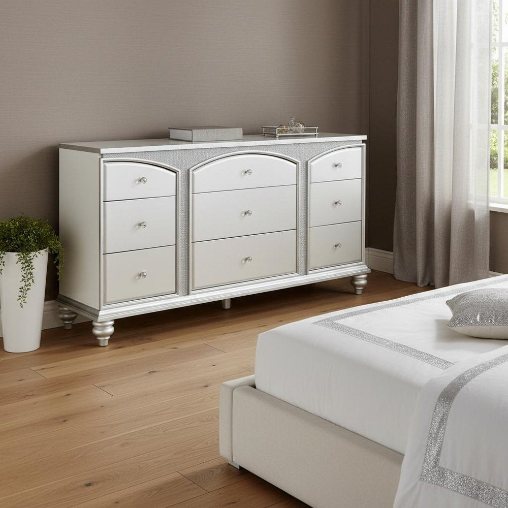 66" Platinum Manufactured Wood Nine Drawer Dresser