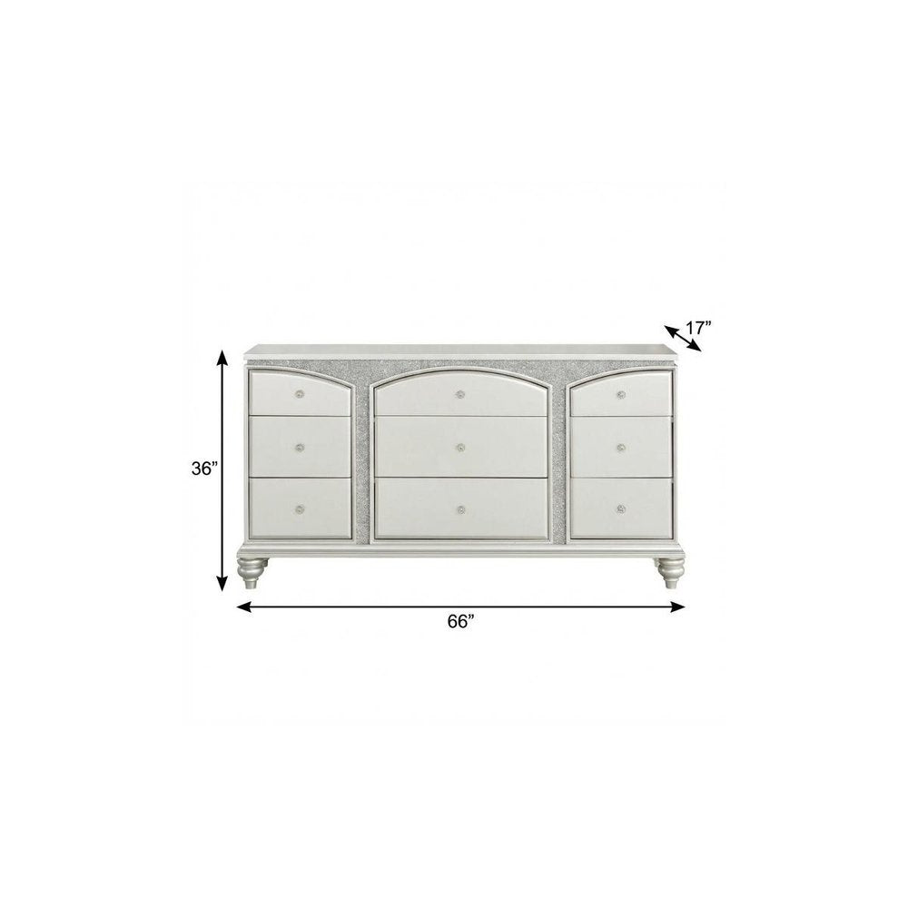 66" Platinum Manufactured Wood Nine Drawer Dresser