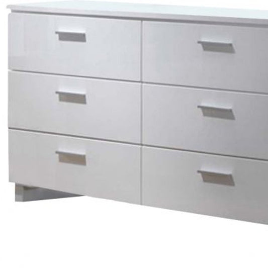 63" White Wood Six Drawer Double Dresser