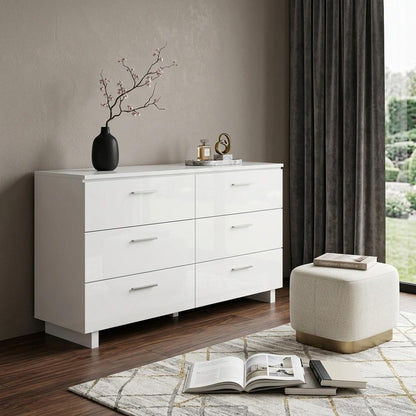 63" White Wood Six Drawer Double Dresser
