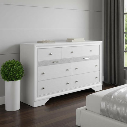 63" White Manufactured Wood Nine Drawer Triple Dresser