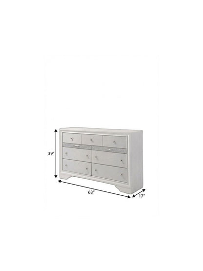 63" White Manufactured Wood Nine Drawer Triple Dresser