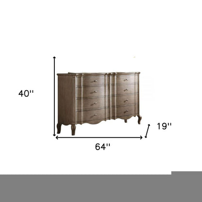64" Taupe Solid and Manufactured Wood Eight Drawer Double Dresser