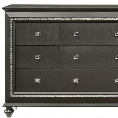 66" Gray Solid and Manufactured Wood Nine Drawer Triple Dresser