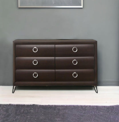 63" Merlot Solid and Manufactured Wood Six Drawer Double Dresser