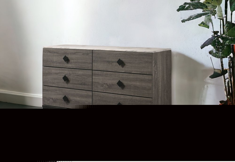 61" Gray Solid and Manufactured Wood Six Drawer Double Dresser