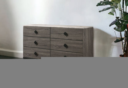 61" Gray Solid and Manufactured Wood Six Drawer Double Dresser