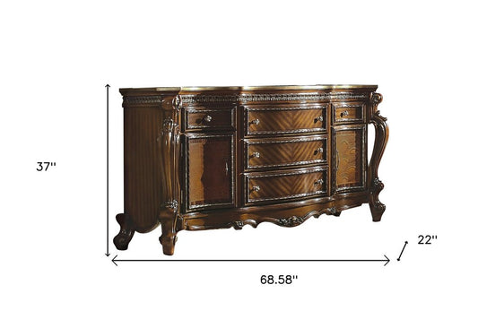 69" Brown Solid and Manufactured Wood Five Drawer Triple Dresser