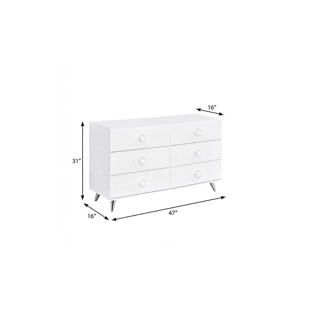 47" White Finish Manufactured Wood Six Drawer Double Dresser