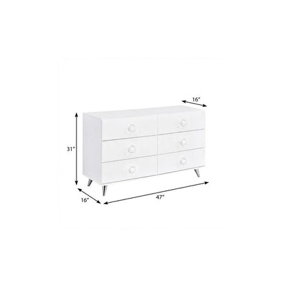 47" White Finish Manufactured Wood Six Drawer Double Dresser