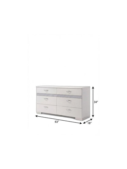 63" White High Gloss Manufactured Wood Eight Drawer Double Dresser