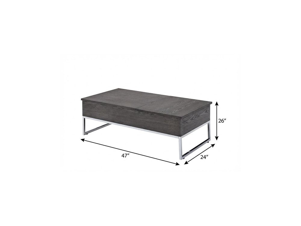 47" Gray and Silver Wood Lift Top Frame Coffee Table