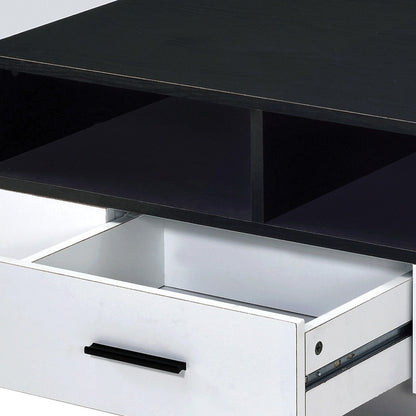 47" Black and White Wood Floor Shelf Coffee Table With Drawer And Three Shelves
