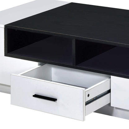 47" Black and White Wood Floor Shelf Coffee Table With Drawer And Three Shelves
