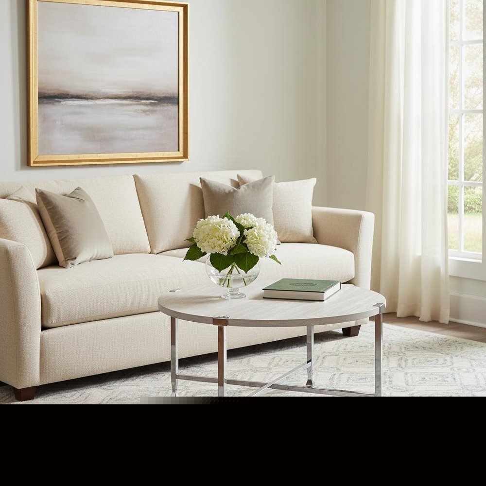 36" White and Silver Metal Round Cross Legs Coffee Table