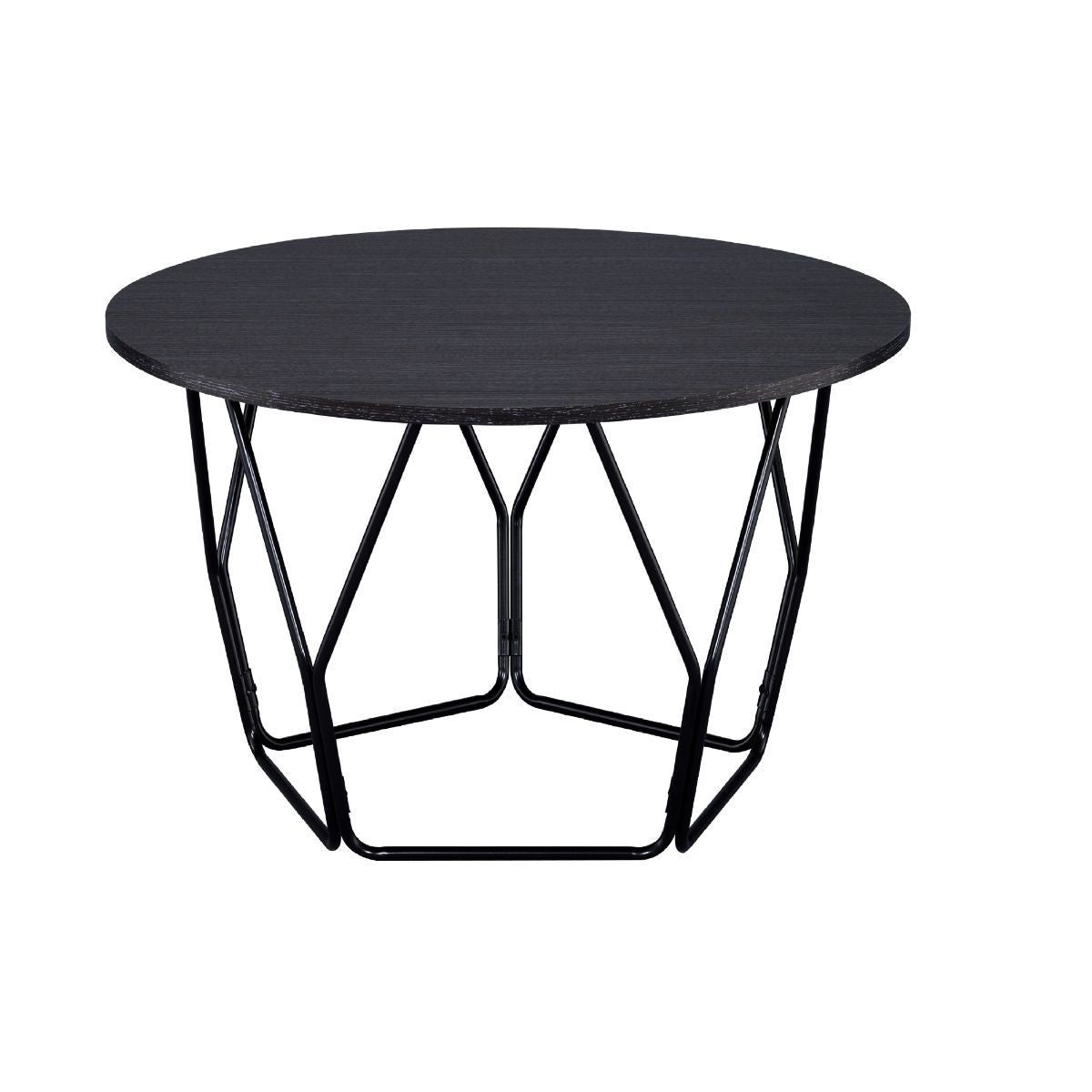32" Espresso and Black Metal Round Abstract Coffee Table