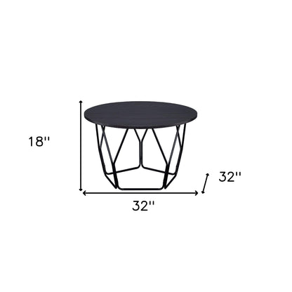 32" Espresso and Black Metal Round Abstract Coffee Table