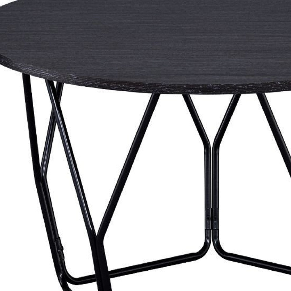 32" Espresso and Black Metal Round Abstract Coffee Table
