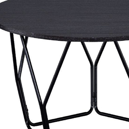 32" Espresso and Black Metal Round Abstract Coffee Table