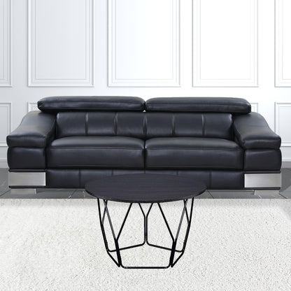 32" Espresso and Black Metal Round Abstract Coffee Table