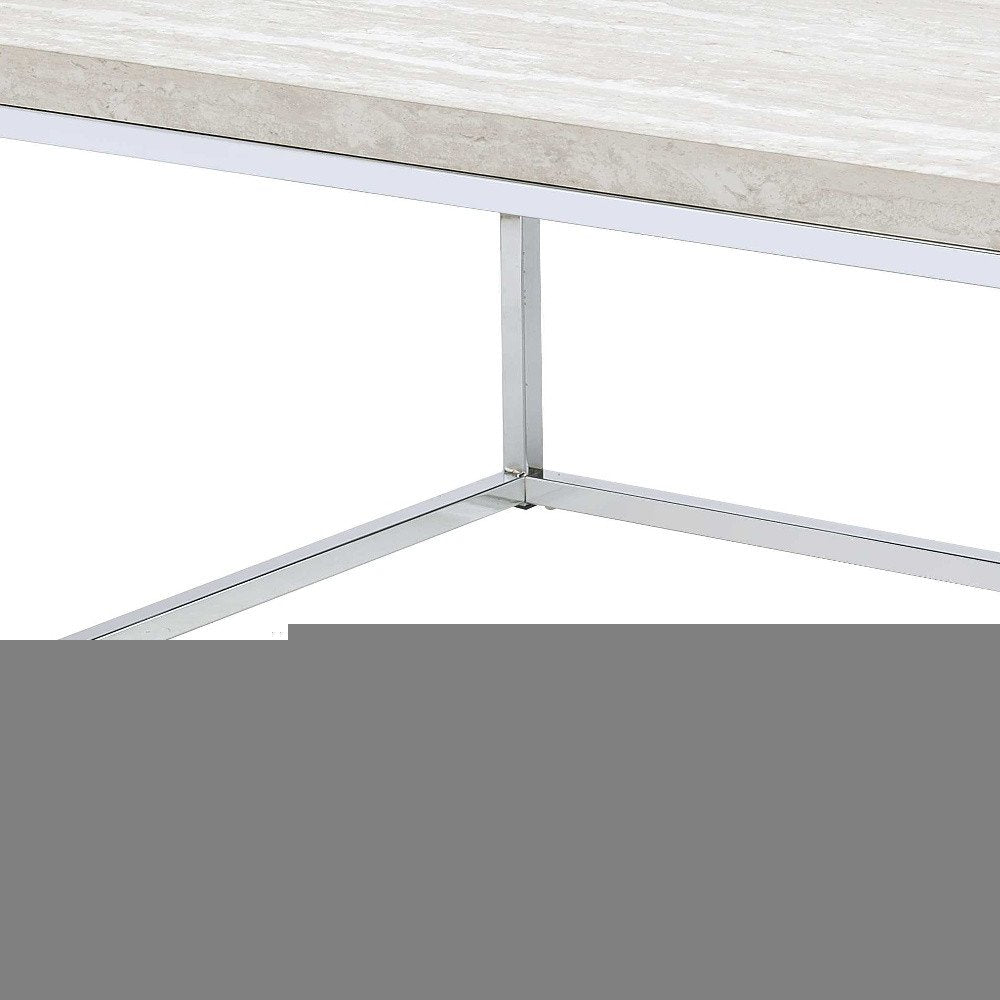 48" Chrome And White Oak Manufactured Wood And Metal Rectangular Coffee Table