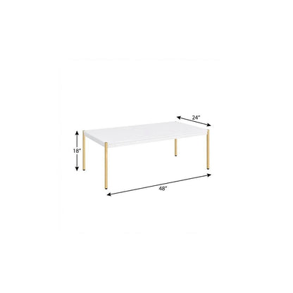 48" White and Gold Wood And Metal Coffee Table