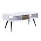 44" White and Black Melamine Veneer And Metal Coffee Table With Drawer And Shelf