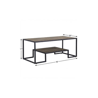 45" Brown and Black Metal Sled Coffee Table With Shelf