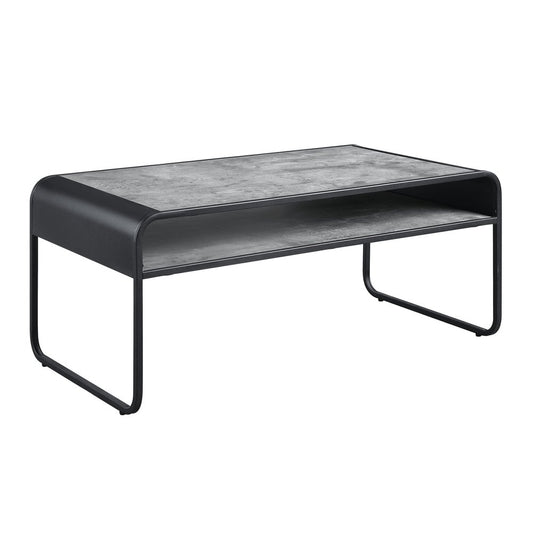 42" Gray and Black Concrete And Metal Sled Coffee Table With Shelf