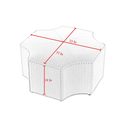 33" White Faux Leather Tufted Octagonal Cocktail Ottoman